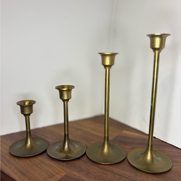 Other - Set Of 4 Vintage Graduated Brass Thin Stemmed Candlestick Holders